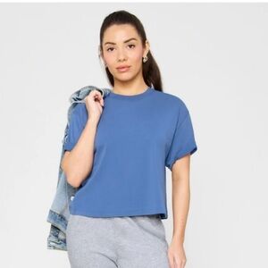 NWT Fabletics 100% Cotton Boxy Tee Classic Indigo L